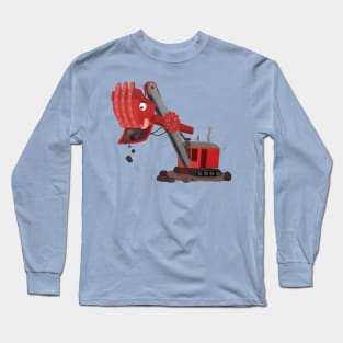 Cute red steam shovel digger cartoon illustration Long Sleeve T-Shirt